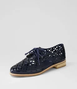 Clearance Midas Shoes Addys Navy Patent Leather Lace Up Flats