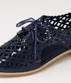 Clearance Midas Shoes Addys Navy Patent Leather Lace Up Flats