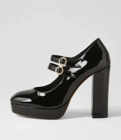 Online Midas Shoes Aines Black Patent Leather Mary Jane Heels