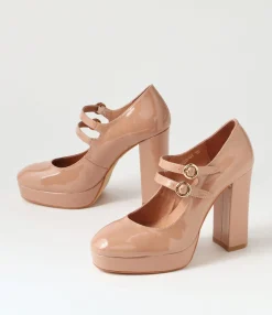 Outlet Midas Shoes Aines Dark Nude Patent Leather Mary Jane Heels
