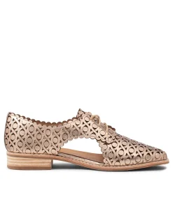 Best Midas Shoes Albay Champagne Leather Lace Up Flats