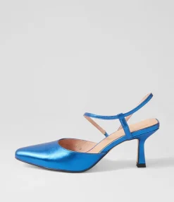 Online Midas Shoes Alindar Blue Metallic Leather Heels