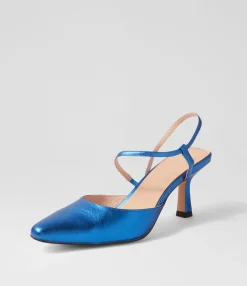 Online Midas Shoes Alindar Blue Metallic Leather Heels