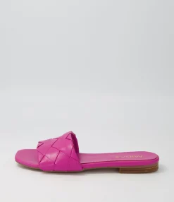New Midas Shoes Allday Fuchsia Leather Slides