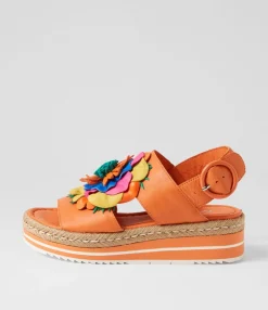 Outlet Midas Shoes Amaro Bright Orange Multi Leather Sandals