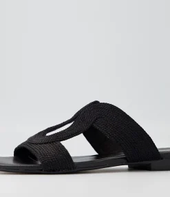 Cheap Midas Shoes Arden Black Rope Leather Slides
