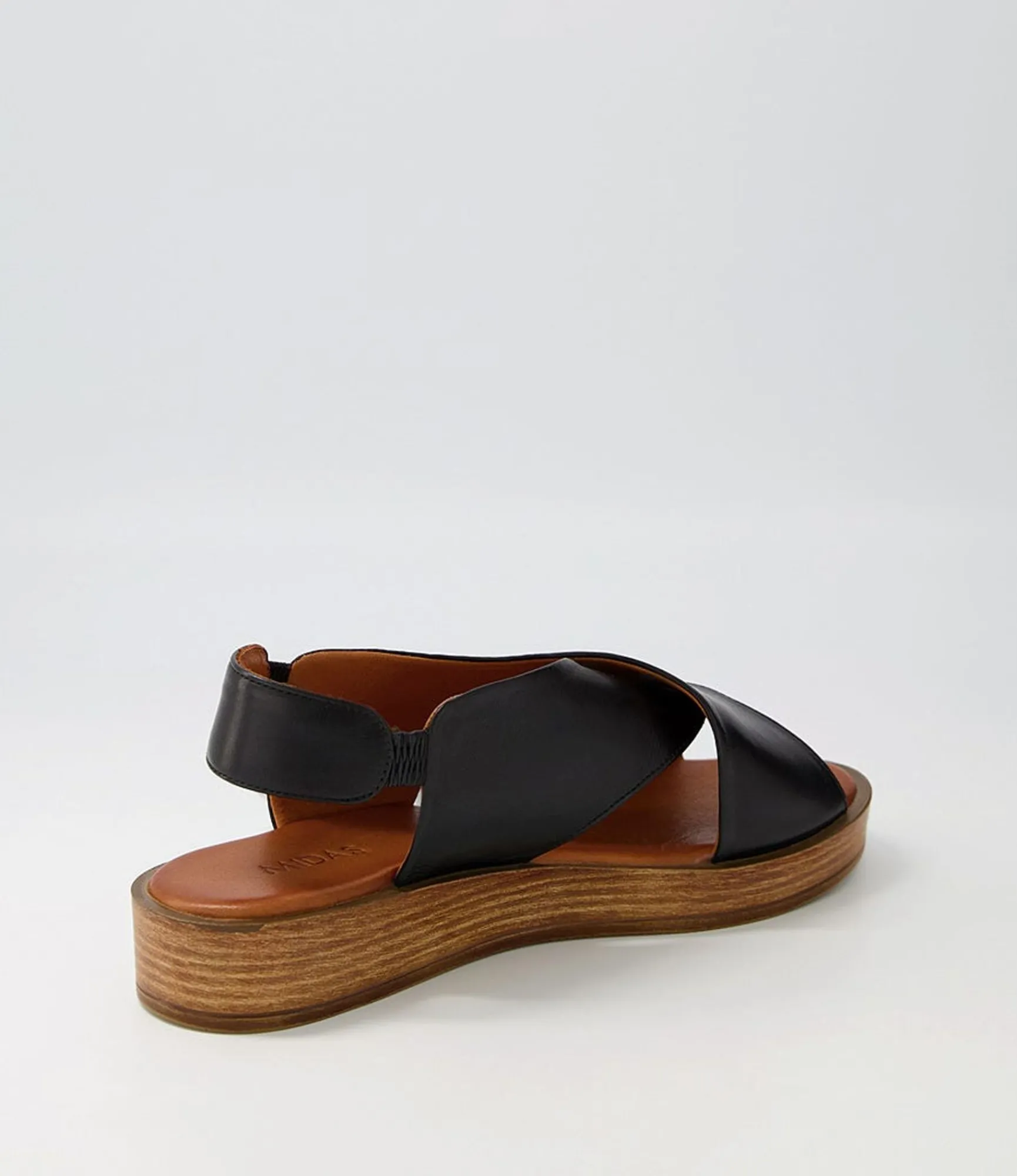 Outlet Midas Shoes Authora Black Natural Sole Leather Sandals