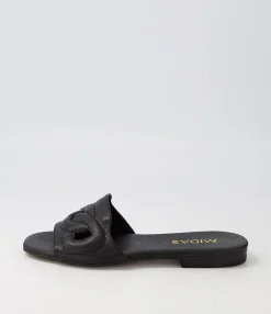 Hot Midas Shoes Aysorie Black Leather Slides