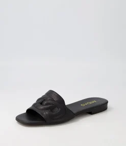 Hot Midas Shoes Aysorie Black Leather Slides