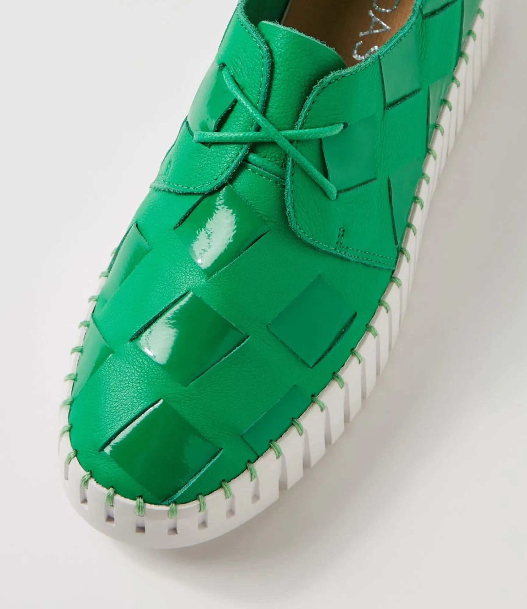 Online Midas Shoes Baxton Emerald White Leather Patent Sneakers