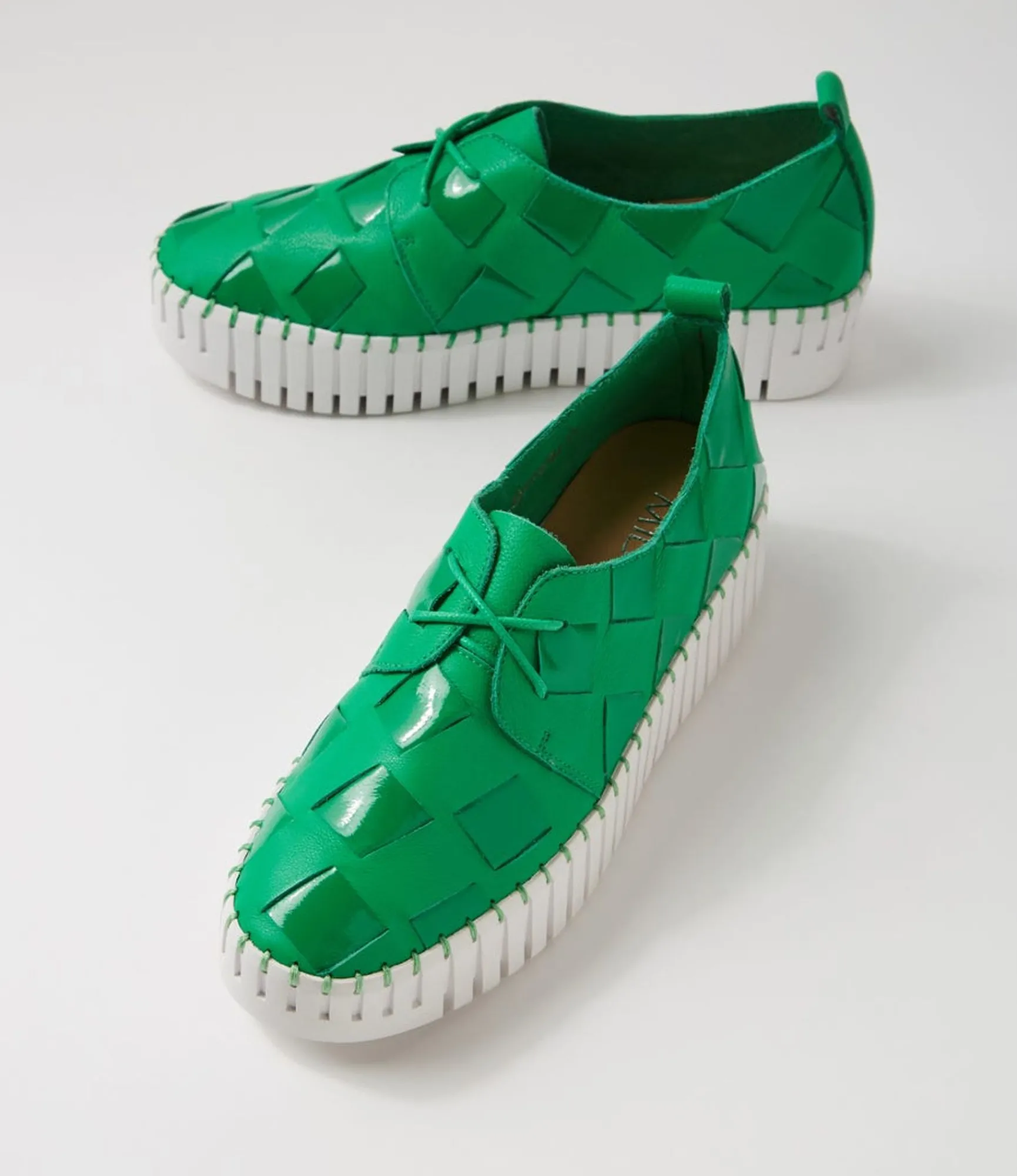 Online Midas Shoes Baxton Emerald White Leather Patent Sneakers