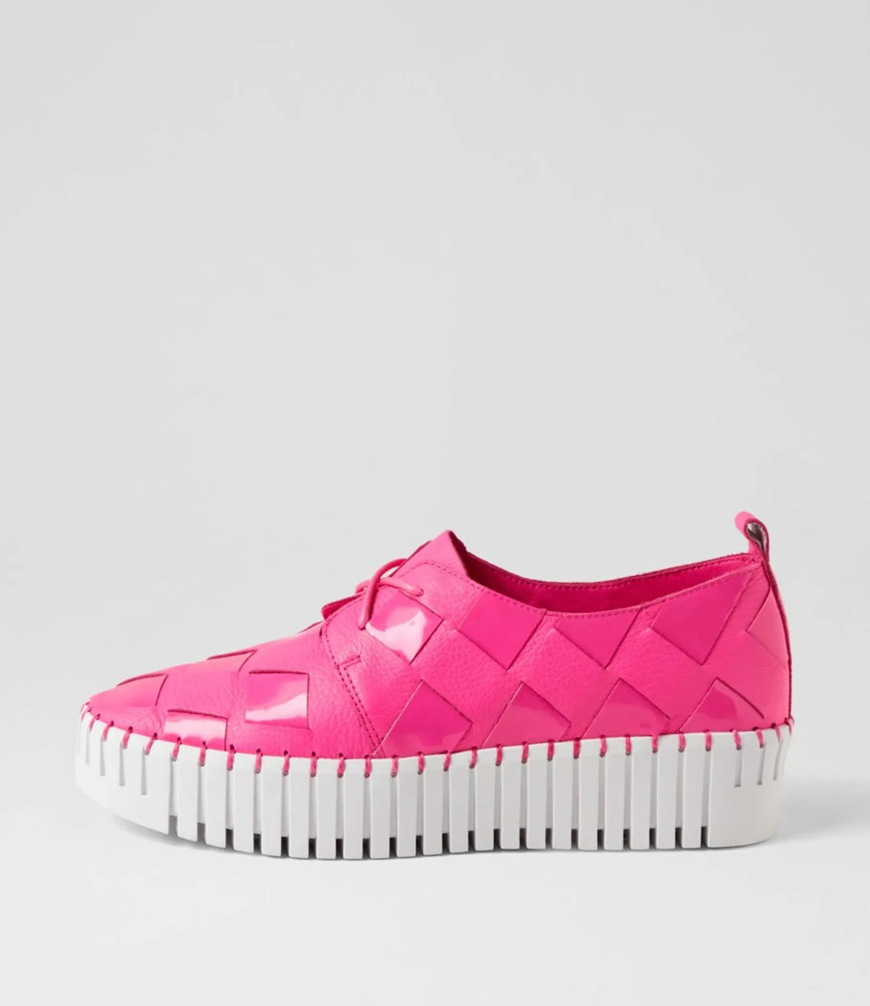 Store Midas Shoes Baxton Hot Pink White Leather Patent Sneakers