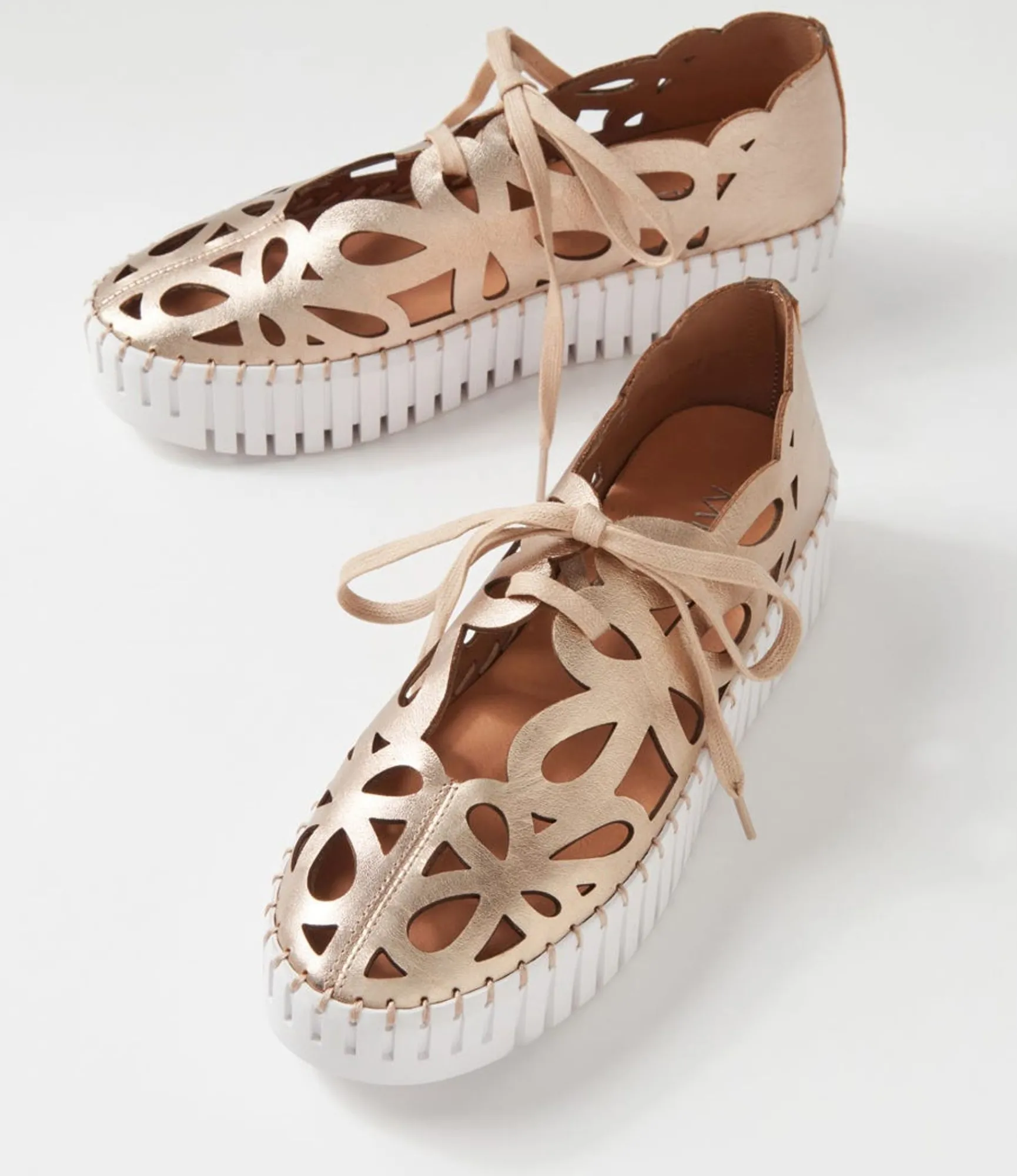 Store Midas Shoes Bellas Champagne White Leather Sneakers
