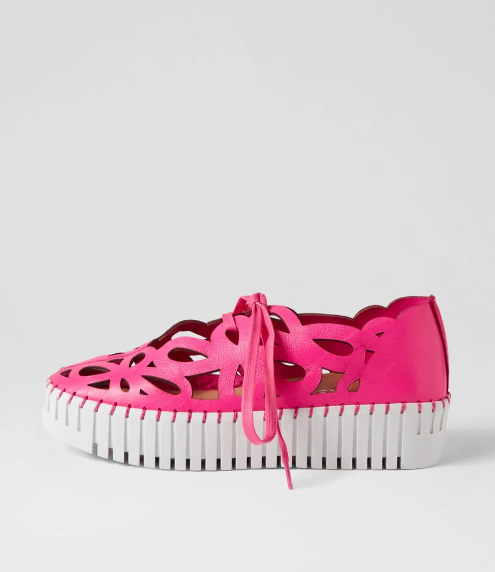 Store Midas Shoes Bellas Hot Pink White Leather Sneakers