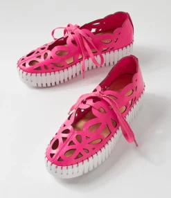 Store Midas Shoes Bellas Hot Pink White Leather Sneakers
