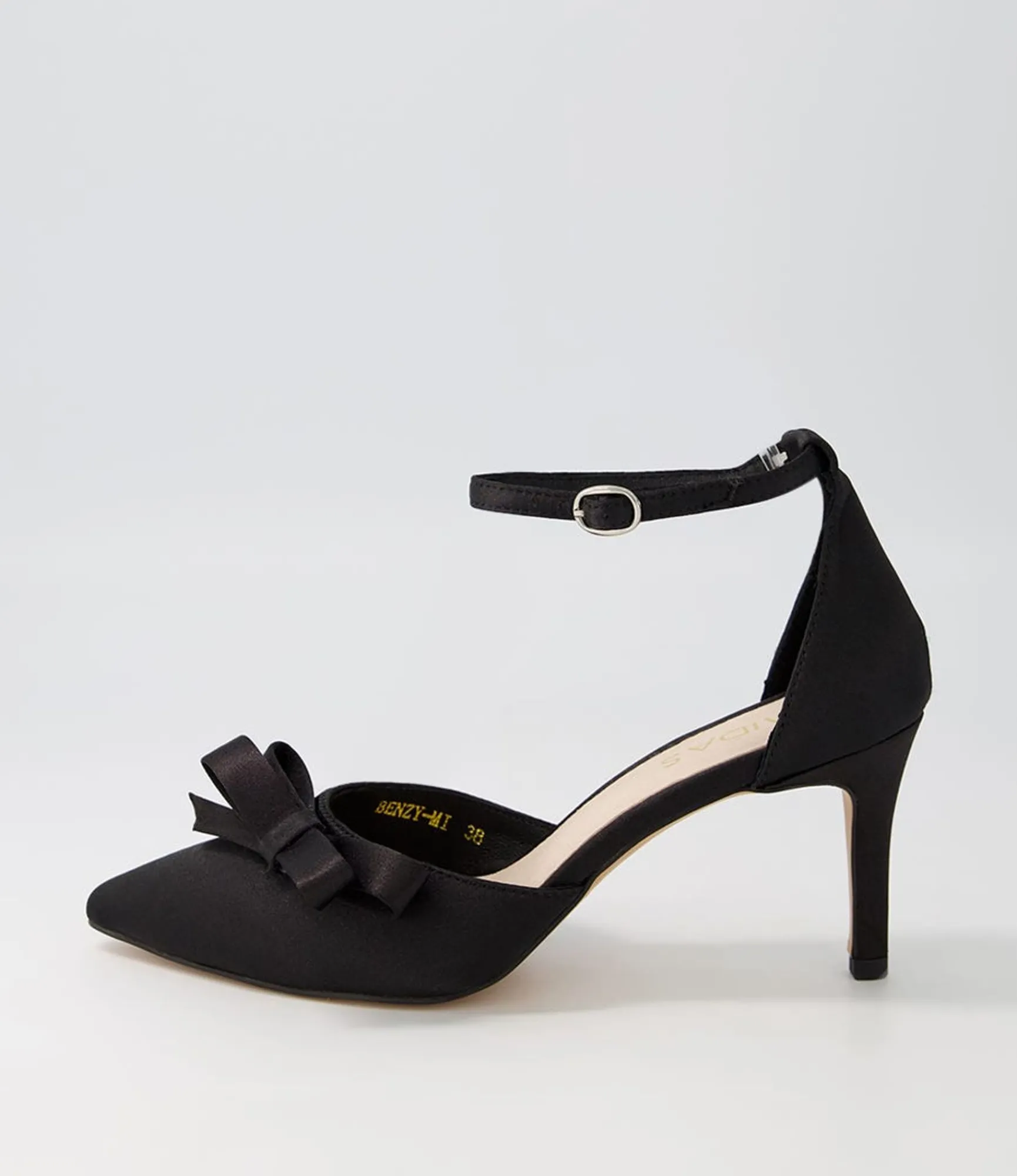 Outlet Midas Shoes Benzy Black Satin Pump Heels
