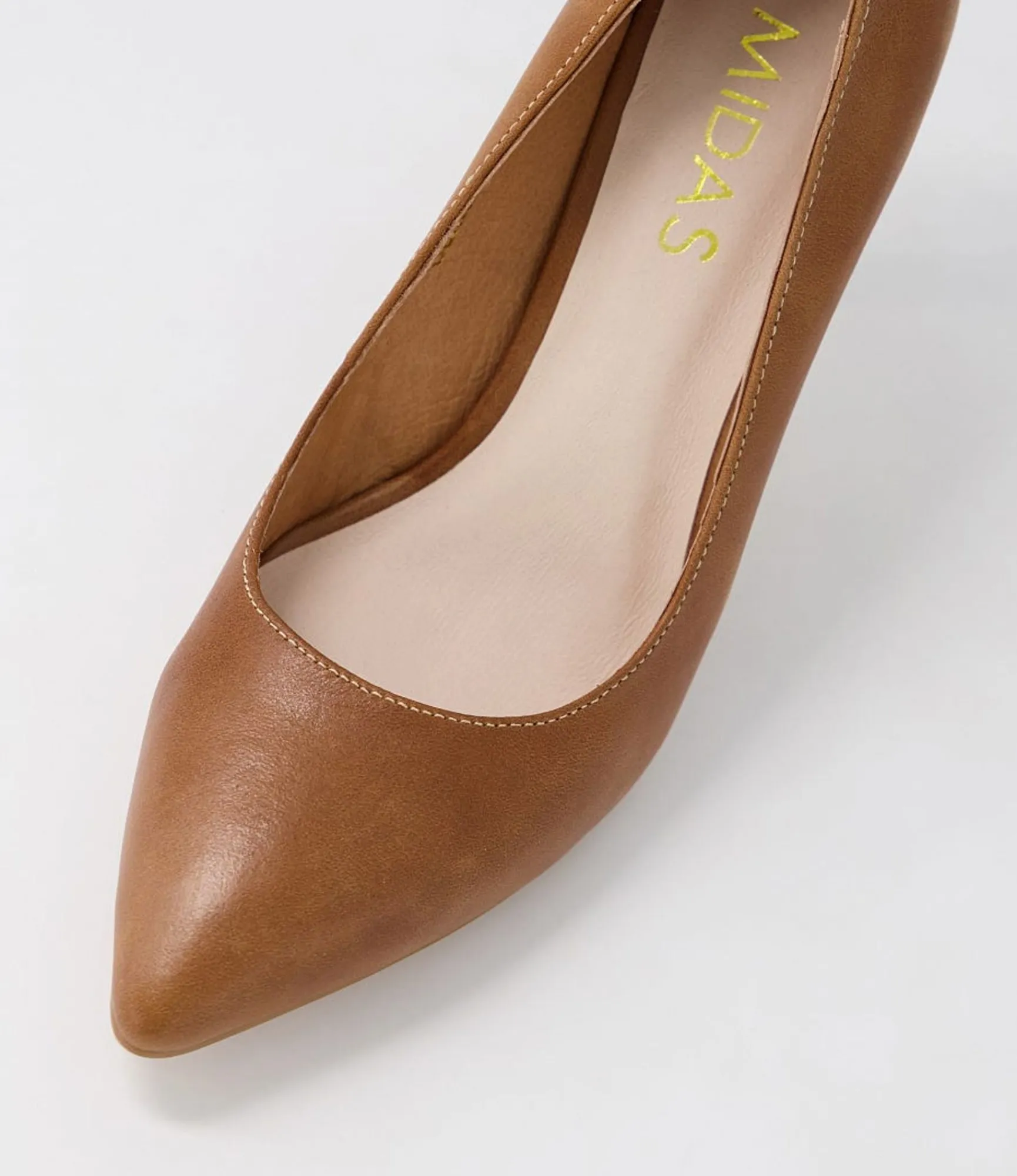 Discount Midas Shoes Berri Half Tan Leather Pump Heels