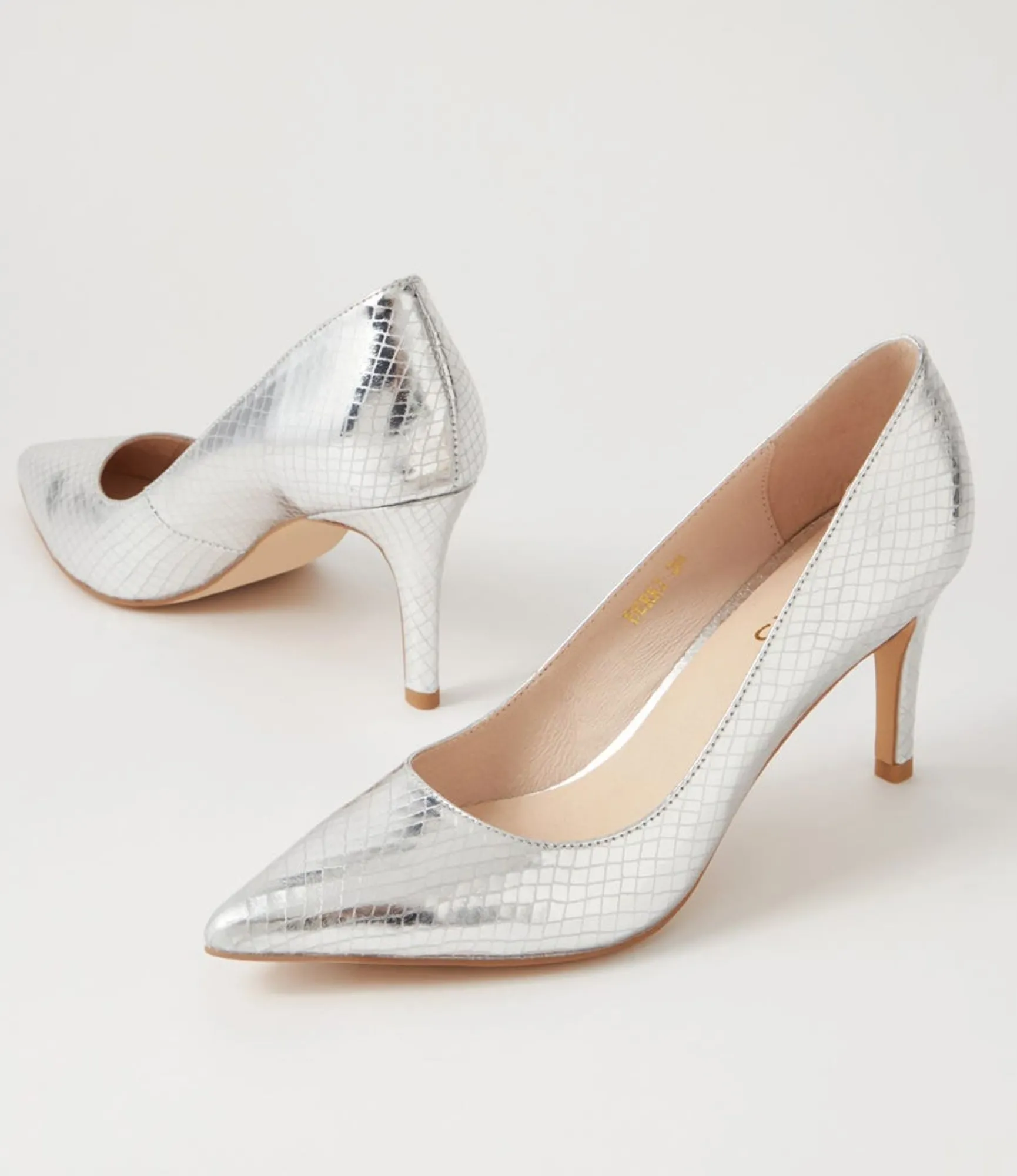 Outlet Midas Shoes Berri Silver Mirror Leather Heels