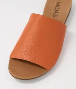 Cheap Midas Shoes Berta Bright Orange Leather Slides