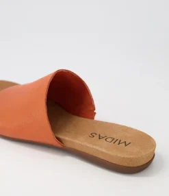 Cheap Midas Shoes Berta Bright Orange Leather Slides