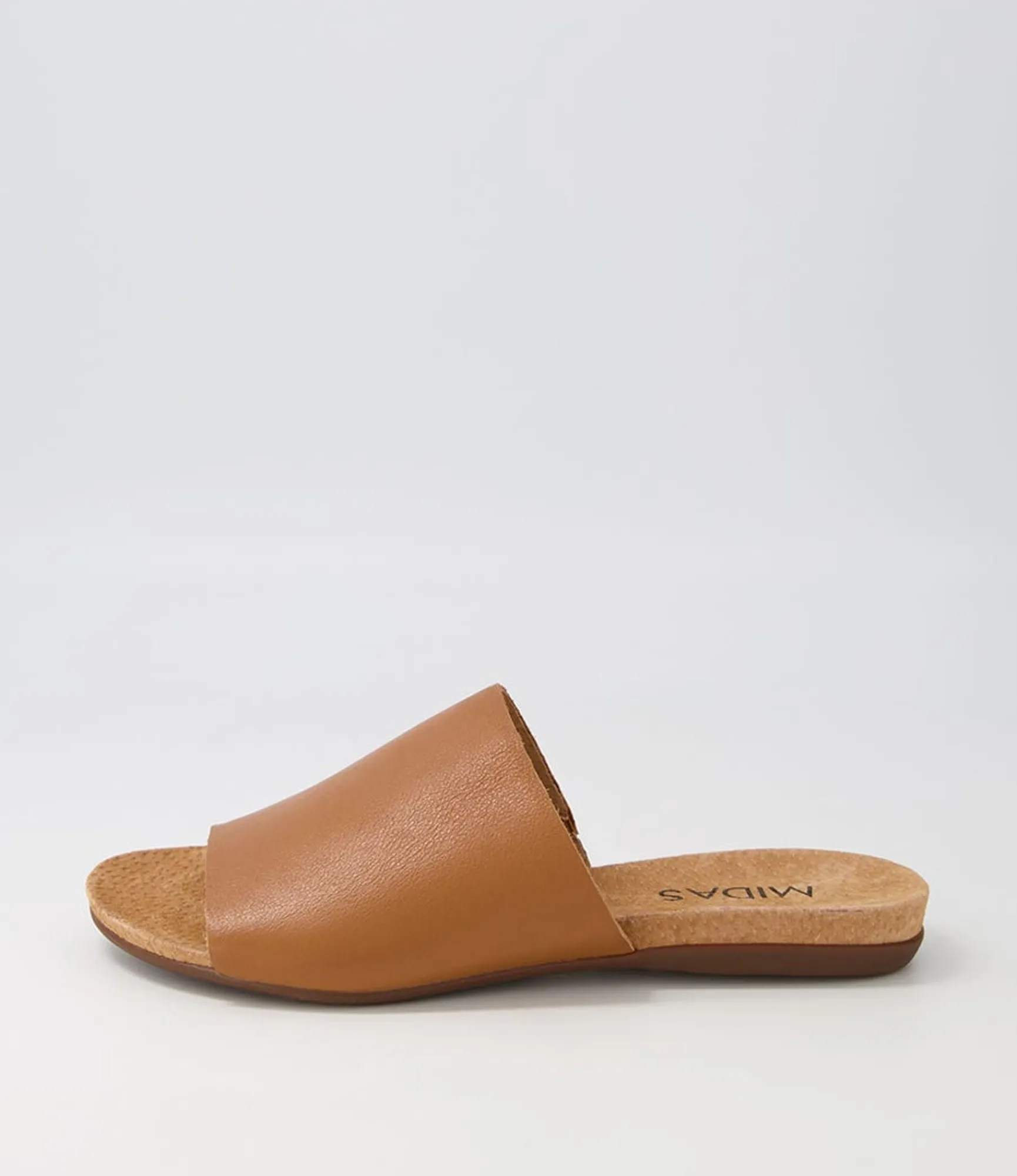 Store Midas Shoes Berta Dark Tan Leather Slides
