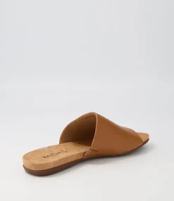 Store Midas Shoes Berta Dark Tan Leather Slides