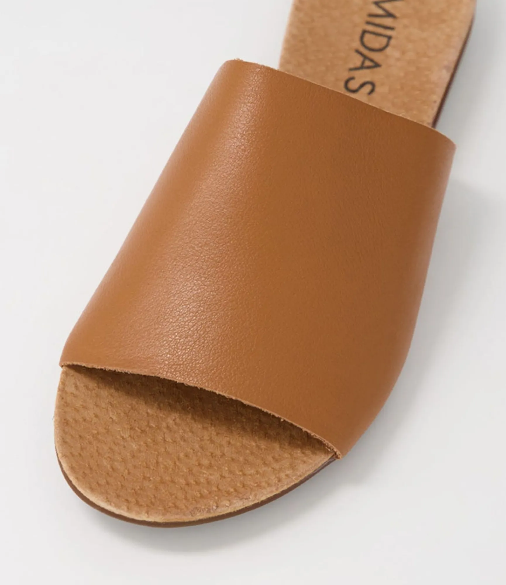 Store Midas Shoes Berta Dark Tan Leather Slides
