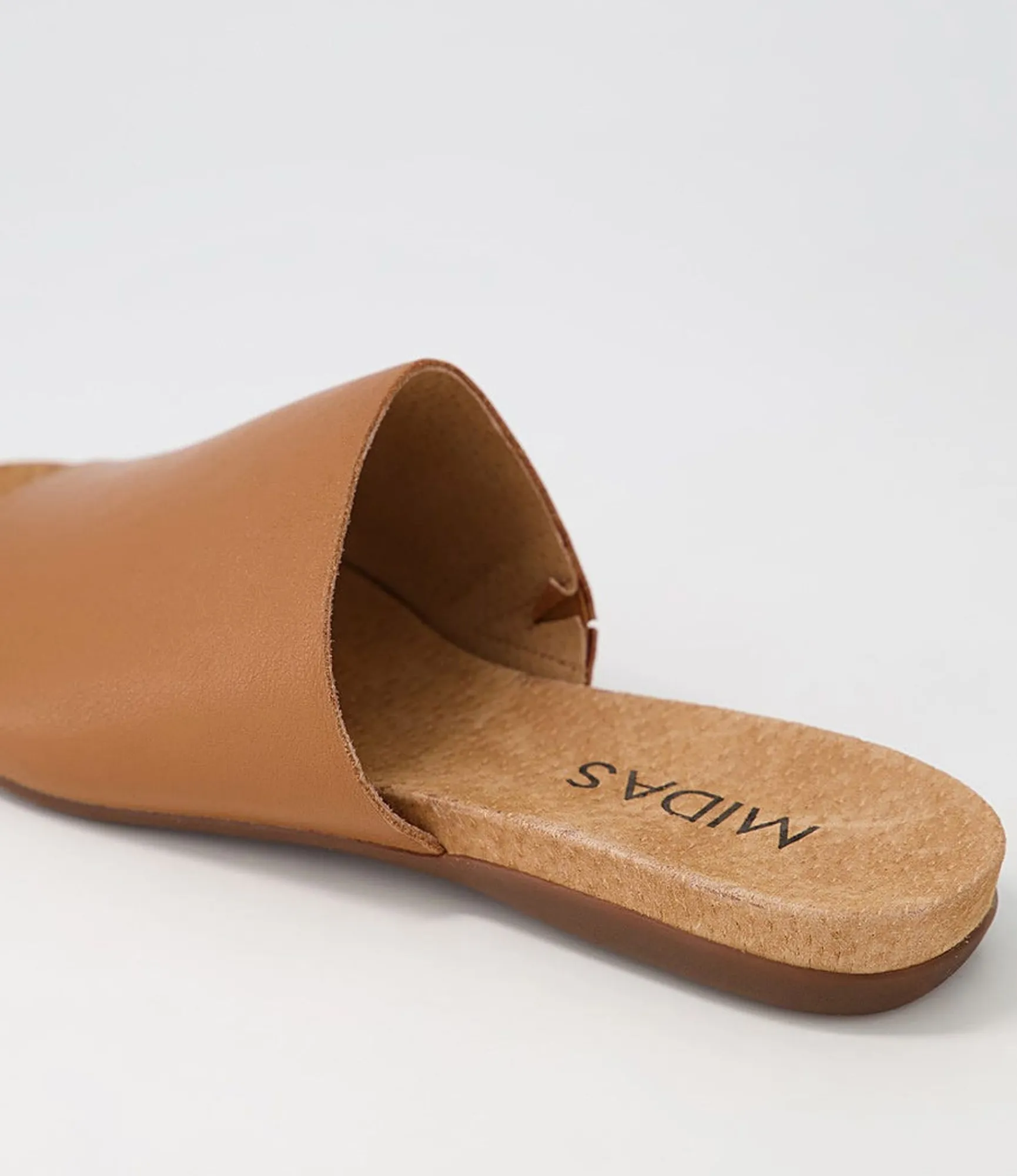 Store Midas Shoes Berta Dark Tan Leather Slides