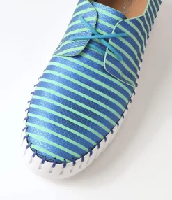 Hot Midas Shoes Brooks Blue Emerald Stripe Leather Sneakers