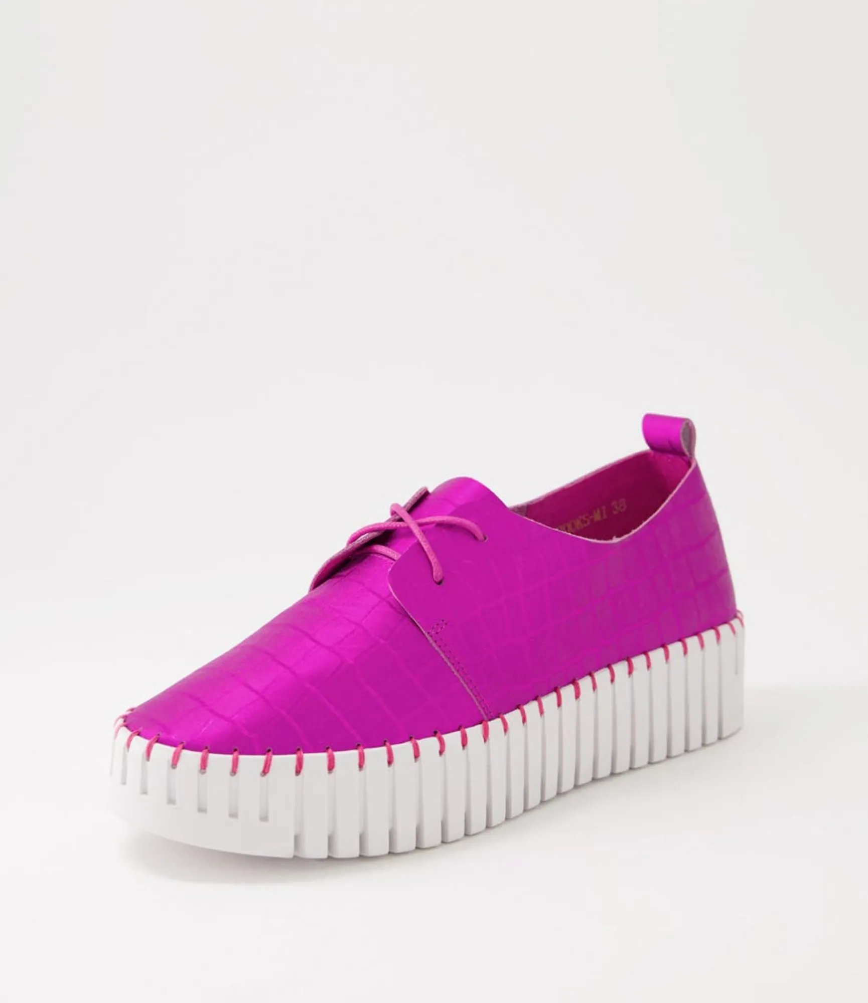 Online Midas Shoes Brooks Pink Matt White Croc Leather Sneakers