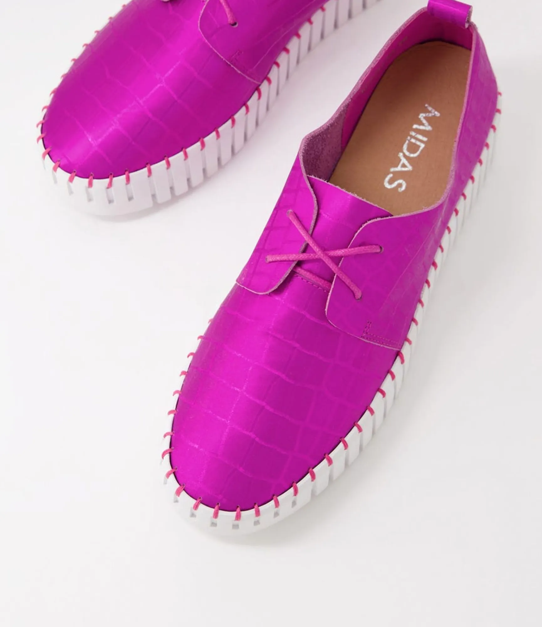 Online Midas Shoes Brooks Pink Matt White Croc Leather Sneakers