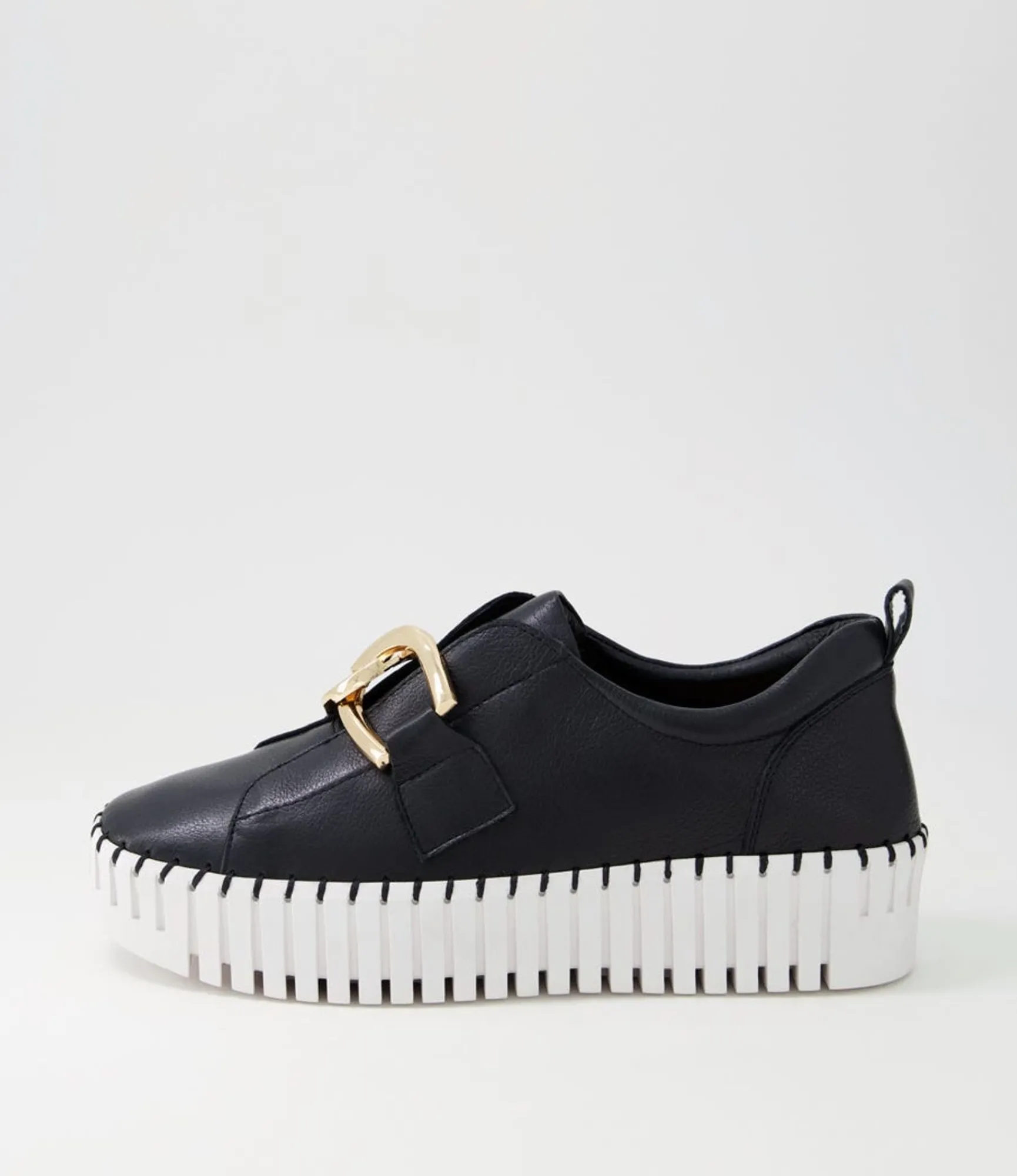 Online Midas Shoes Buckles Black Leather Sneakers Ws