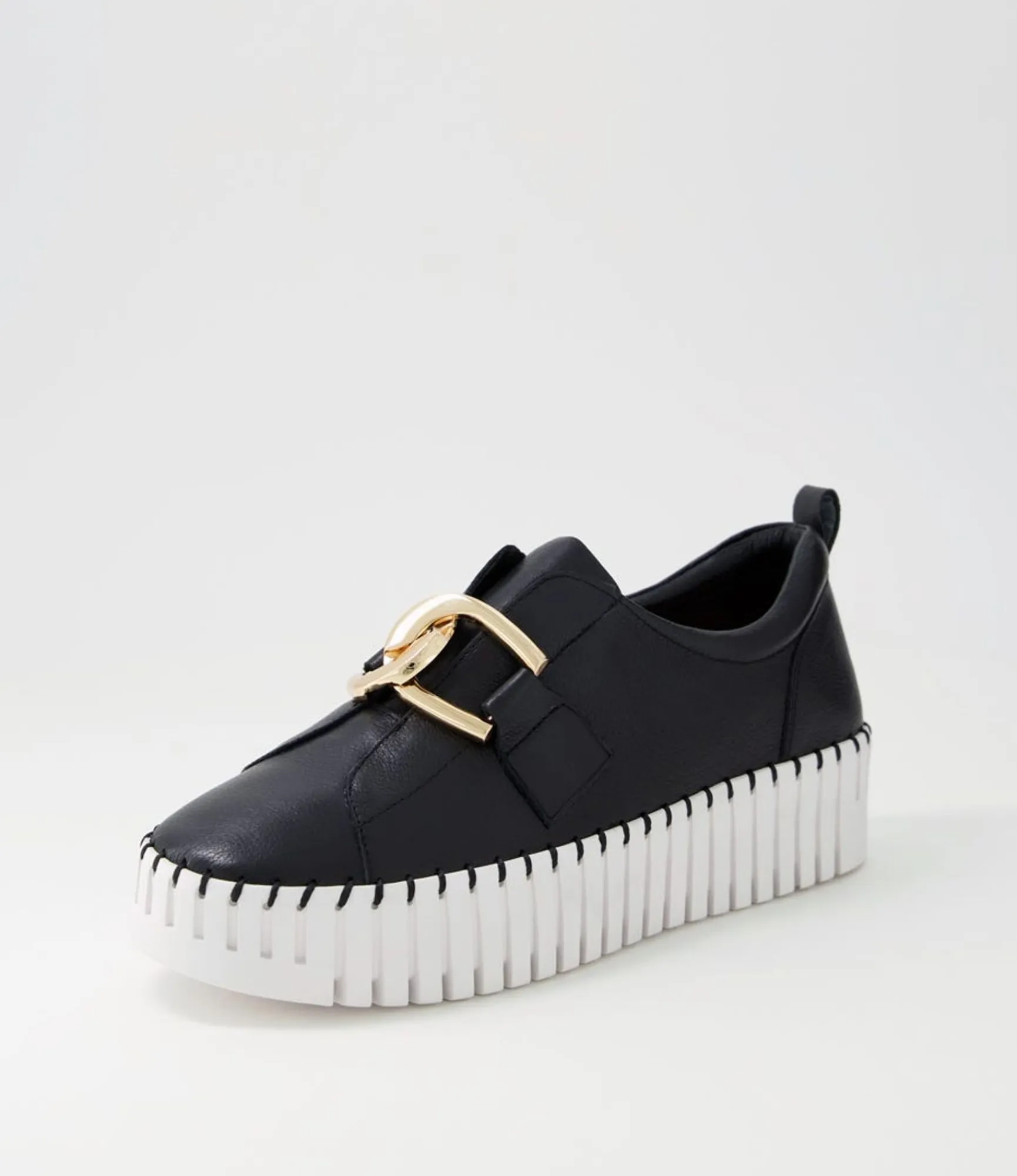 Online Midas Shoes Buckles Black Leather Sneakers Ws