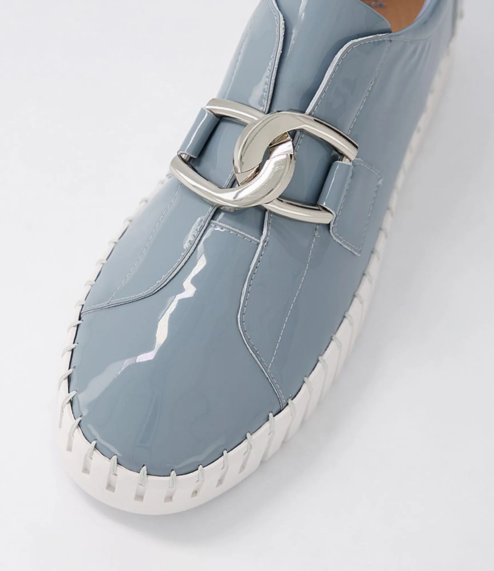 Sale Midas Shoes Buckles Denim White Patent Leather Sneakers
