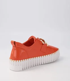 Sale Midas Shoes Buckles Orange White Patent Leather Sneakers