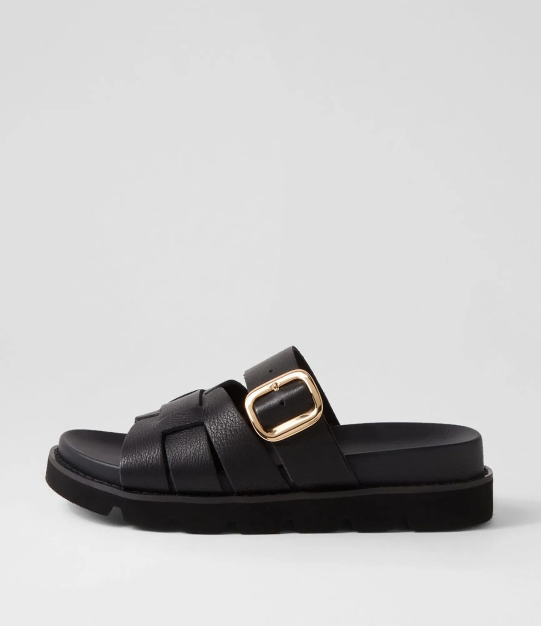 Hot Midas Shoes Cajali Black Leather Slides
