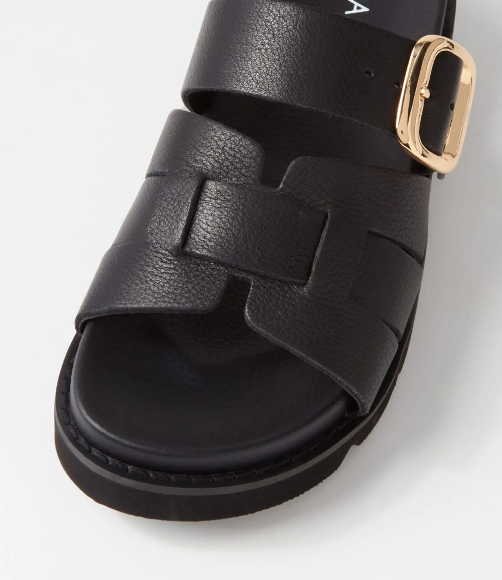 Hot Midas Shoes Cajali Black Leather Slides