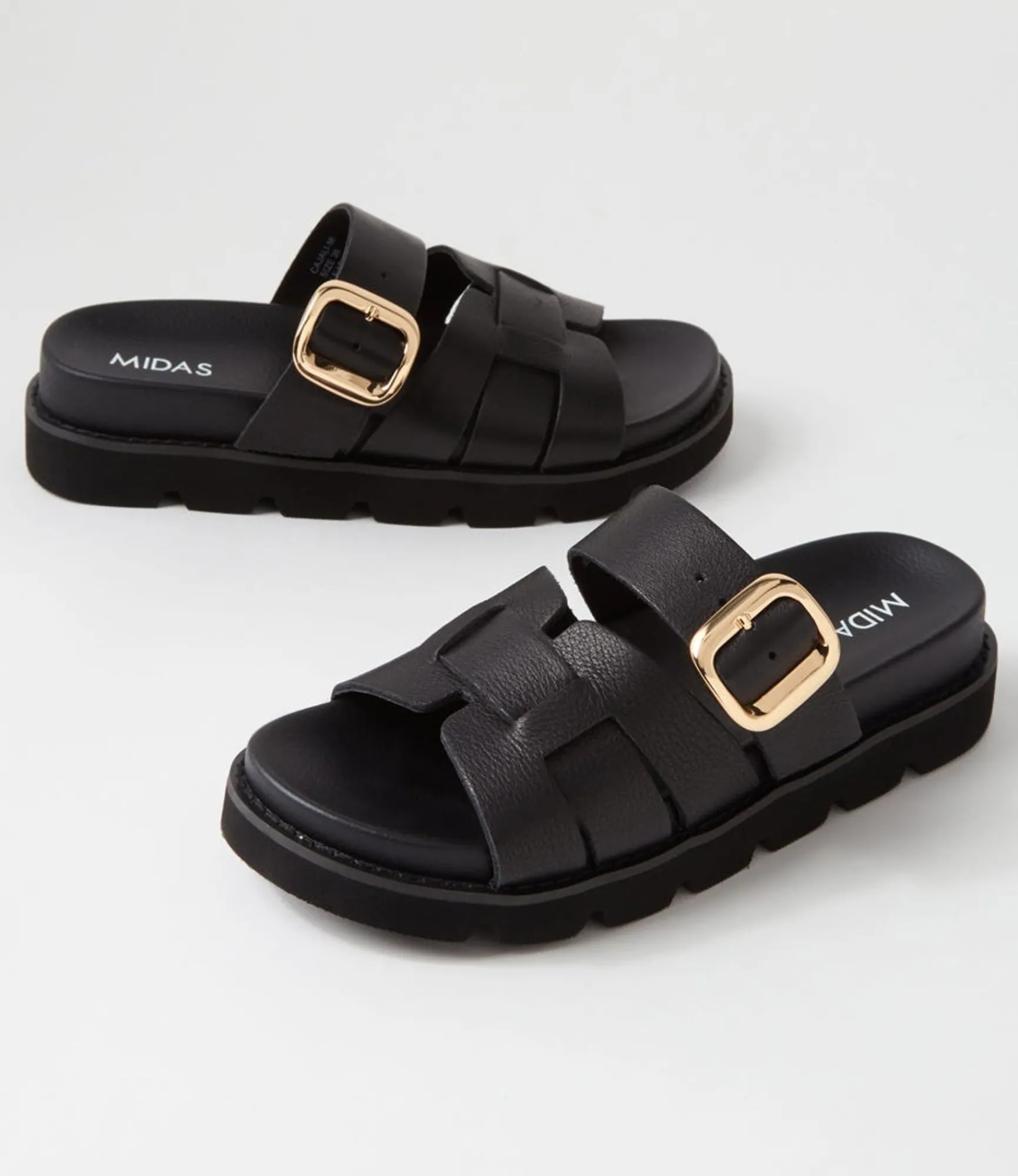 Hot Midas Shoes Cajali Black Leather Slides