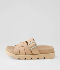 Hot Midas Shoes Cajali Dark Nude Leather Slides