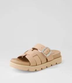 Hot Midas Shoes Cajali Dark Nude Leather Slides