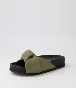 Cheap Midas Shoes Carlia Khaki Black Leather Slides