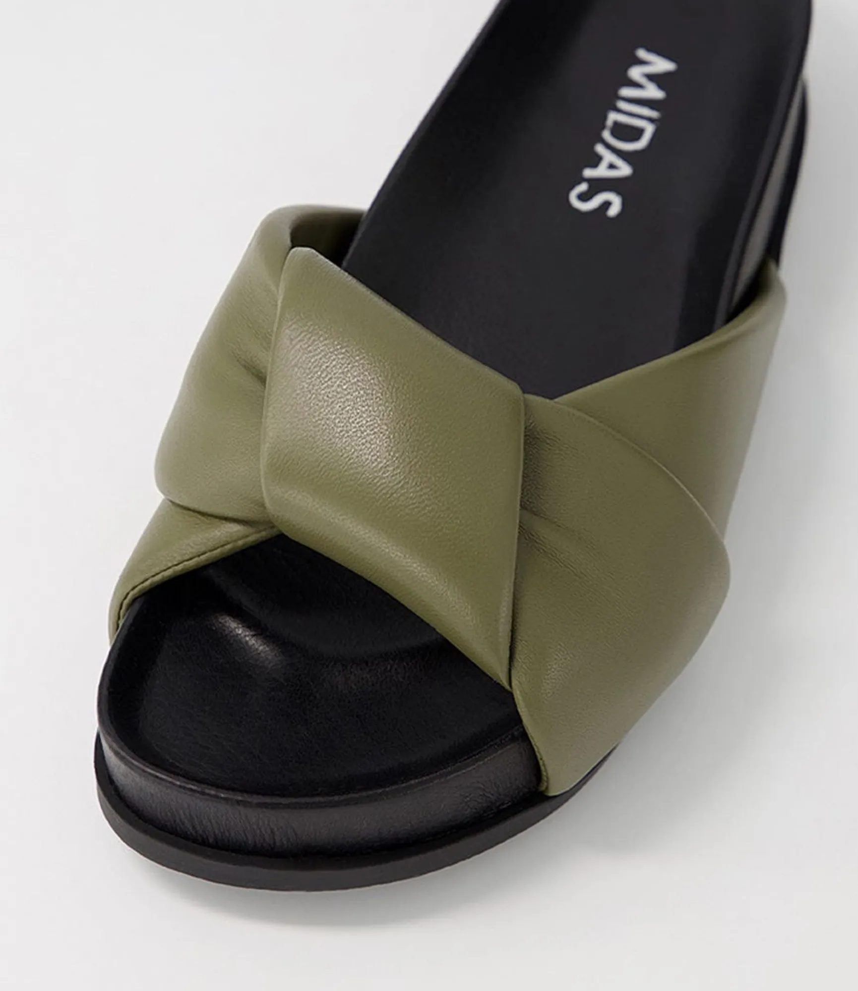 Cheap Midas Shoes Carlia Khaki Black Leather Slides