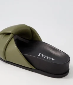 Cheap Midas Shoes Carlia Khaki Black Leather Slides