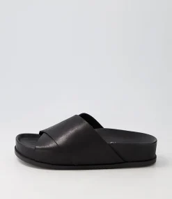 New Midas Shoes Cori Black Leather Slides