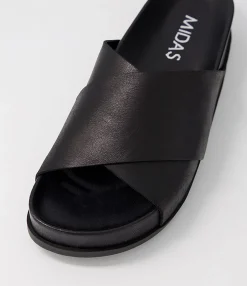 New Midas Shoes Cori Black Leather Slides