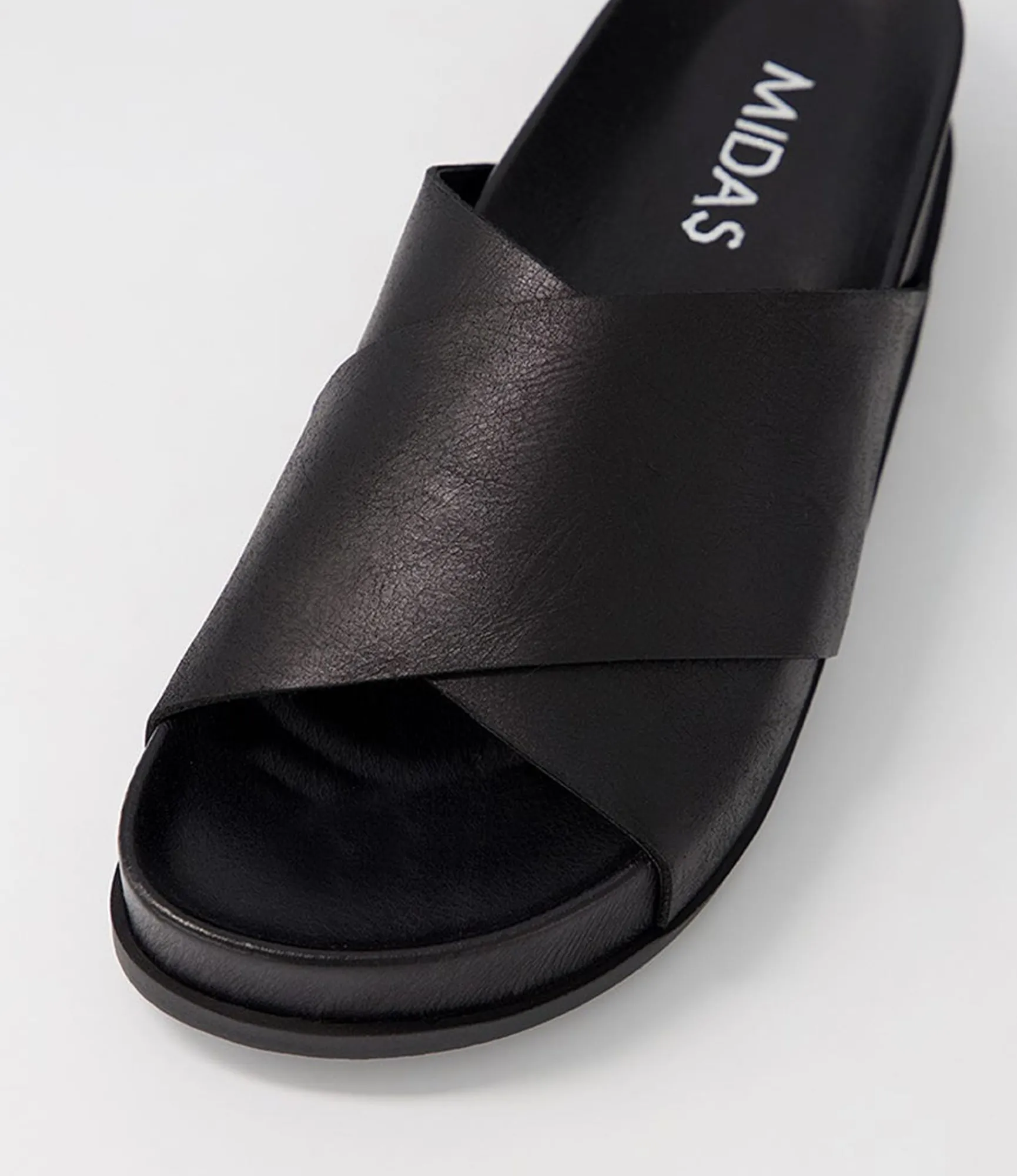 New Midas Shoes Cori Black Leather Slides