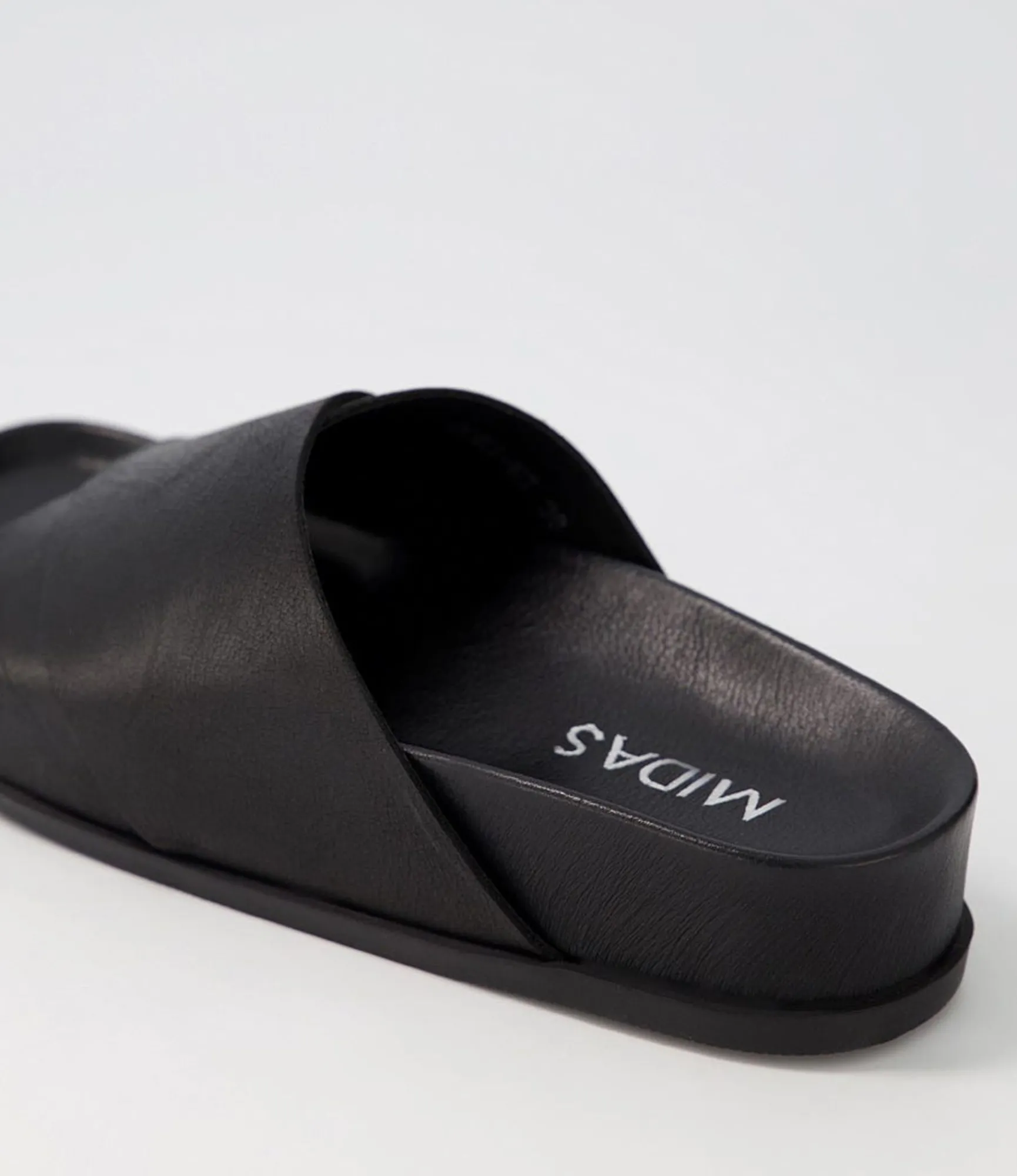 New Midas Shoes Cori Black Leather Slides