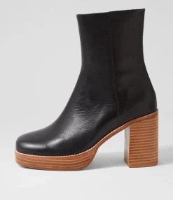 Cheap Midas Shoes Danika Black Natural Heel Leather Ankle Boots