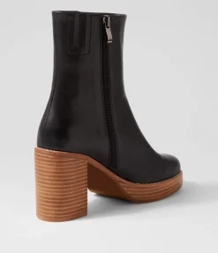 Cheap Midas Shoes Danika Black Natural Heel Leather Ankle Boots