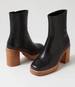 Cheap Midas Shoes Danika Black Natural Heel Leather Ankle Boots